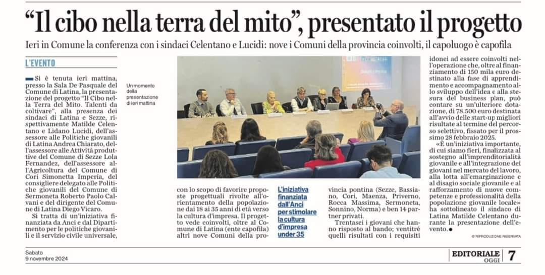 Giovani e imprese – Presentato il progetto “Il cibo nella terra del mito”